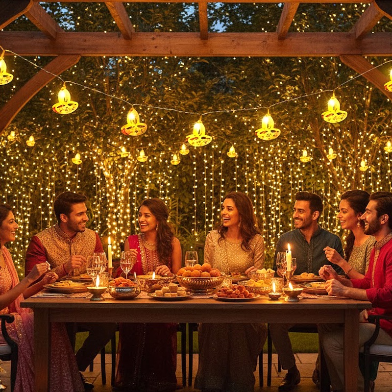 ZAYO LED GOLDEN DIYA STRING LIGHT BATTERY