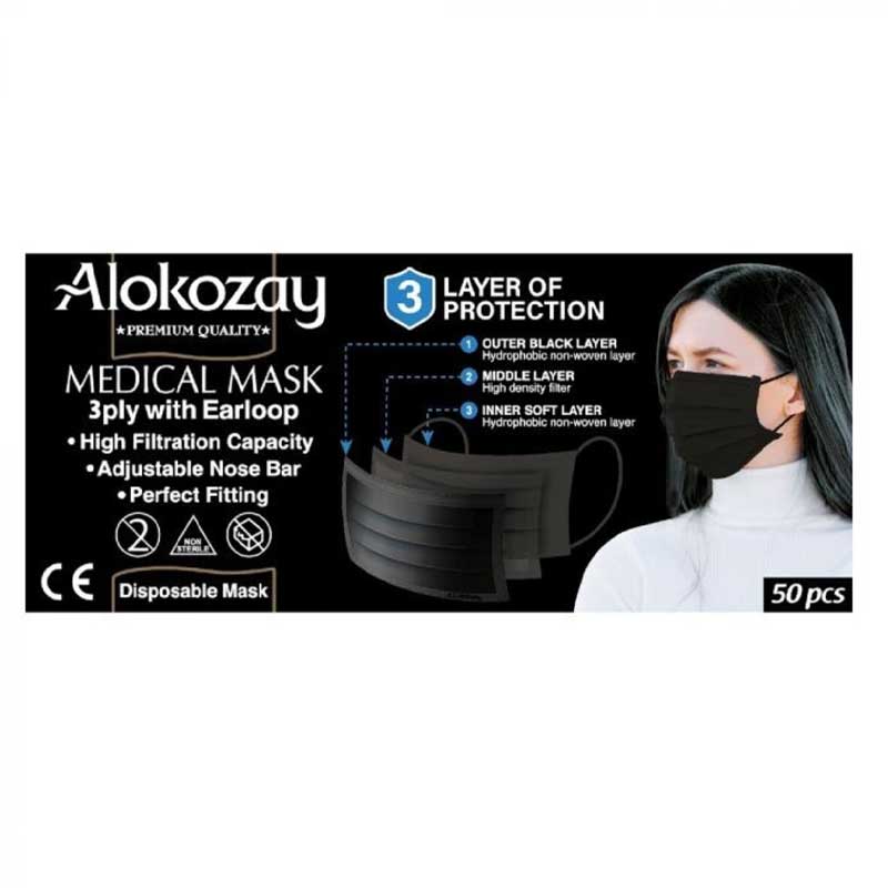 ALOKOZAY BLACK FACE MASK 3 PLYX50PCS