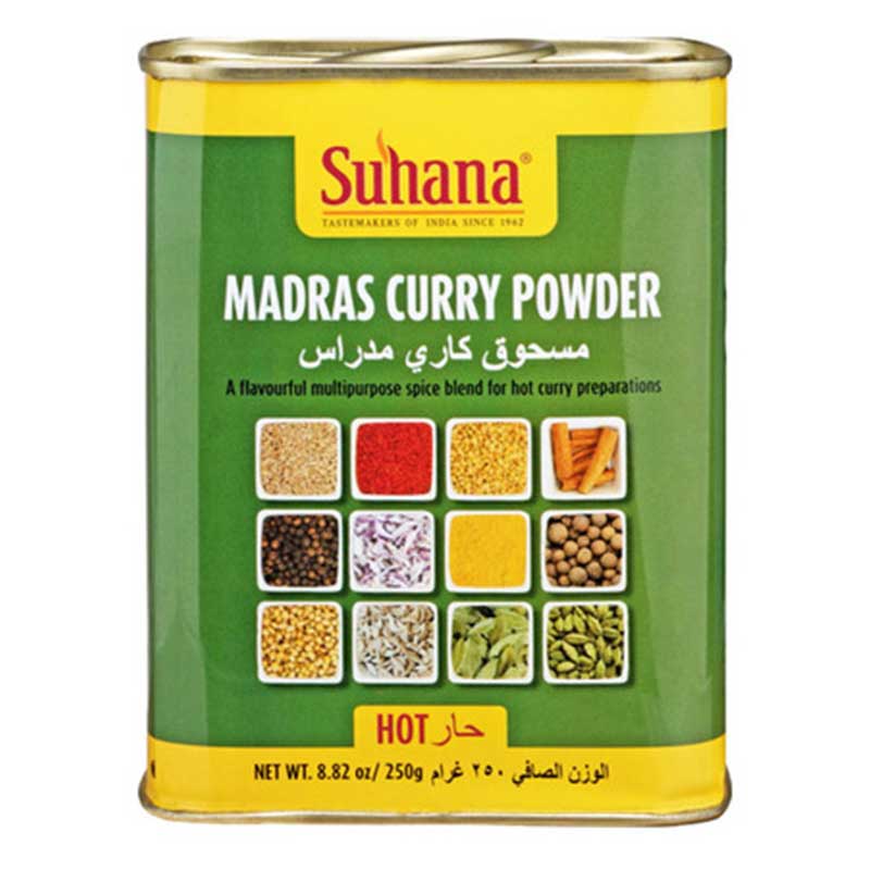 SUHANA MADRAS CURRY PWDR TIN HOT 250GM