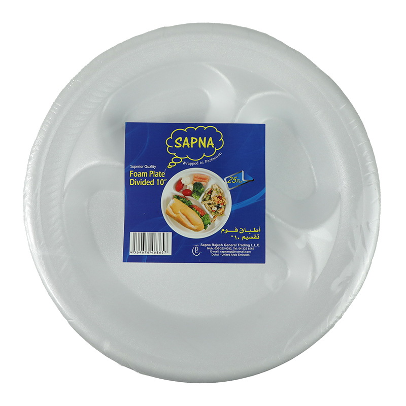 SAPNA FOAM PLATE DIVIDED 10 INCH 25PCS