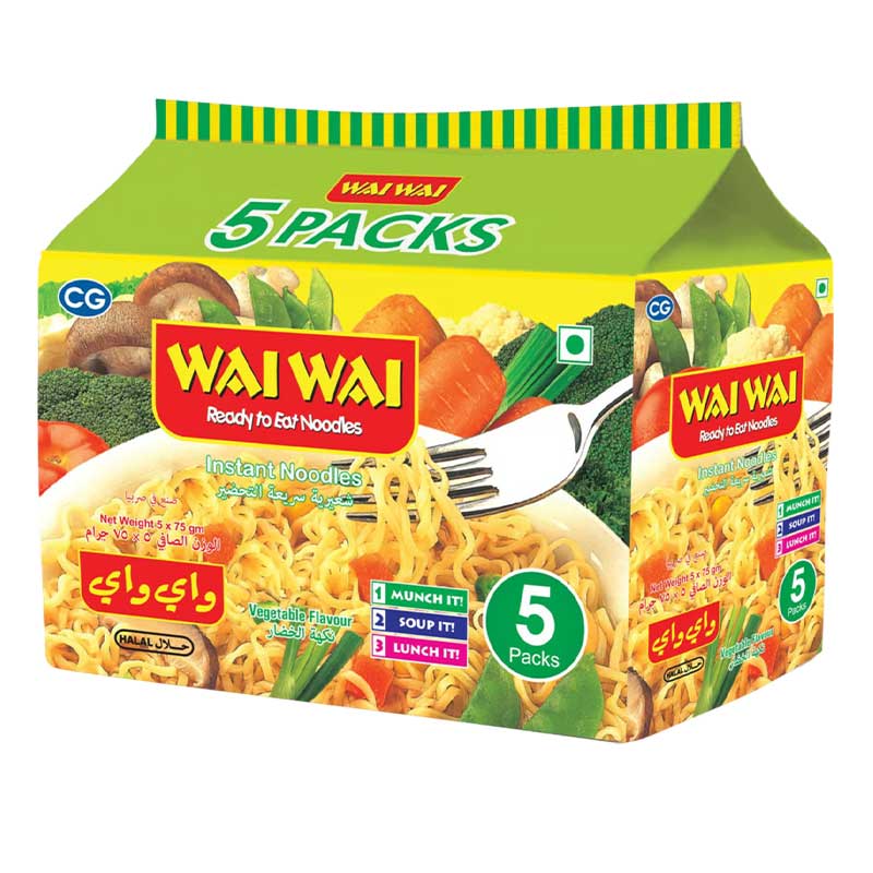 WAI WAI NOODLES VEGETABLE 5X75GM
