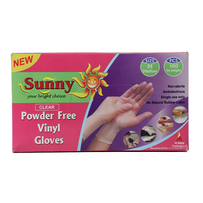 SUNNY VINYL GLOVES MEDIUM POWDERFREE 100S