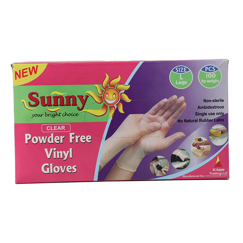 SUNNY VINYL GLOVES LARGE POWDERFREE 100S