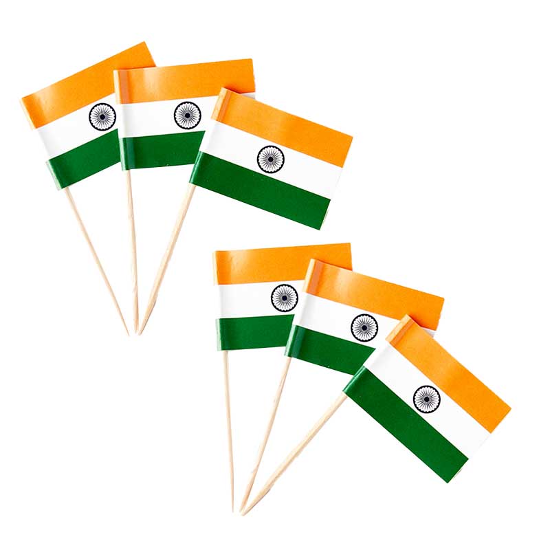 FLAG INDIA + BAMBOO STICK 20*28 PACK OF 6