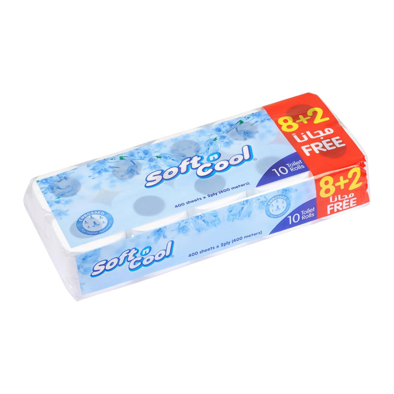 SOFT N COOL TOILET ROLL 400SHT 8+2 OFFER PACK