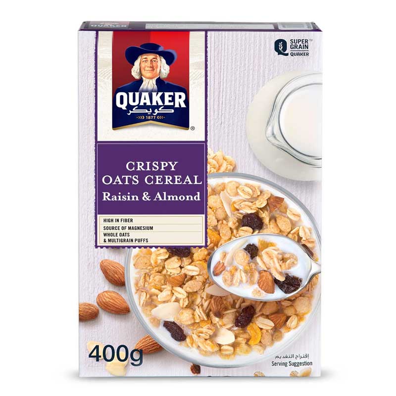QUAKER CEREAL RAISIN &amp;ALMOND 400GM
