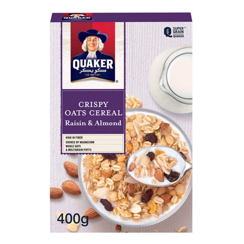 QUAKER CEREAL RAISIN &amp;ALMOND 400GM