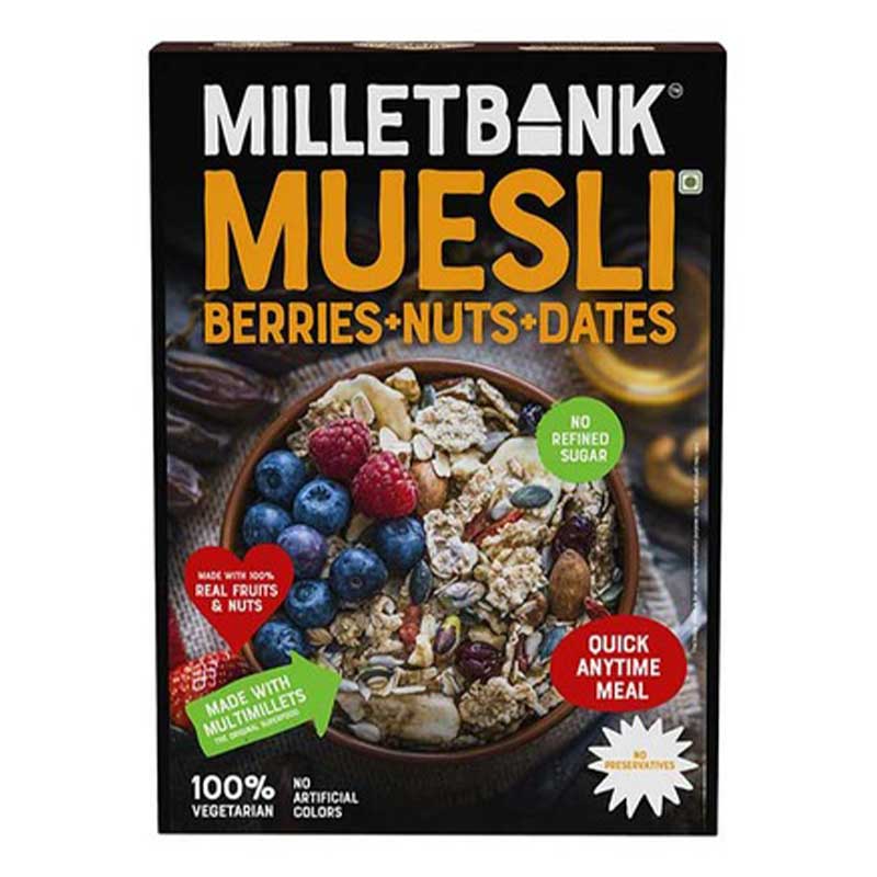 MILLET BANK MUESLI DATES+BERRIES+NUTS CEREAL 350GM