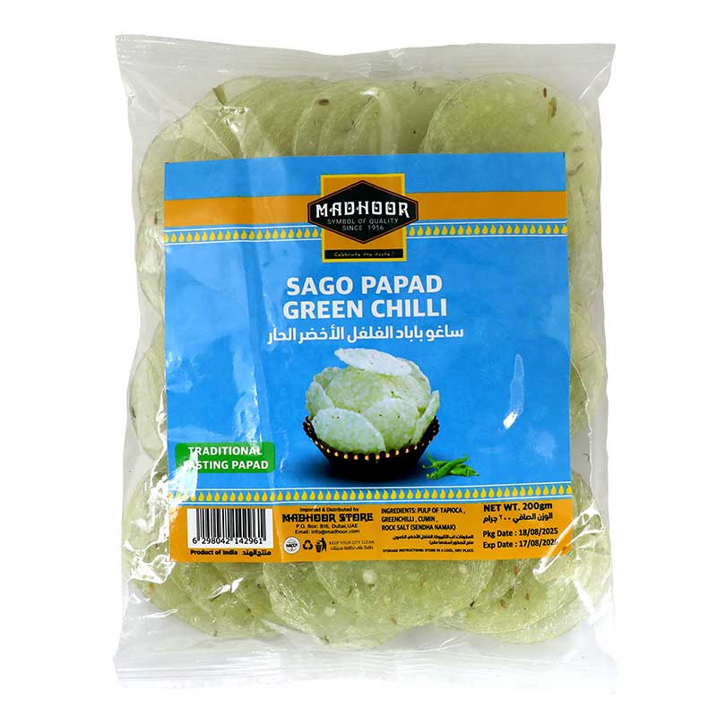 MADHOOR TRADITIONAL SAGO PAPAD GREEN CHILLI 200GM