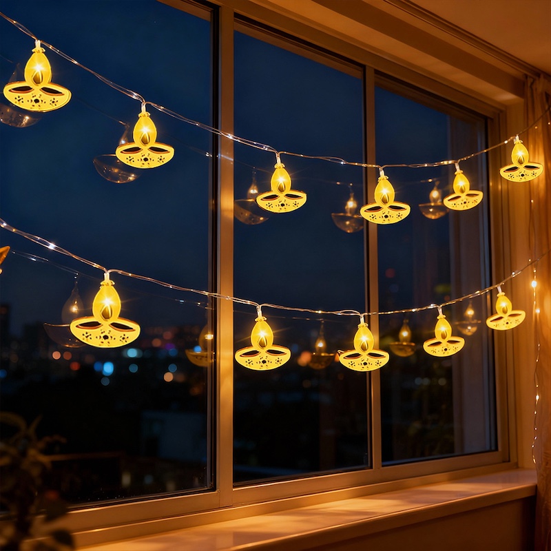ZAYO LED GOLDEN DIYA STRING LIGHT BATTERY