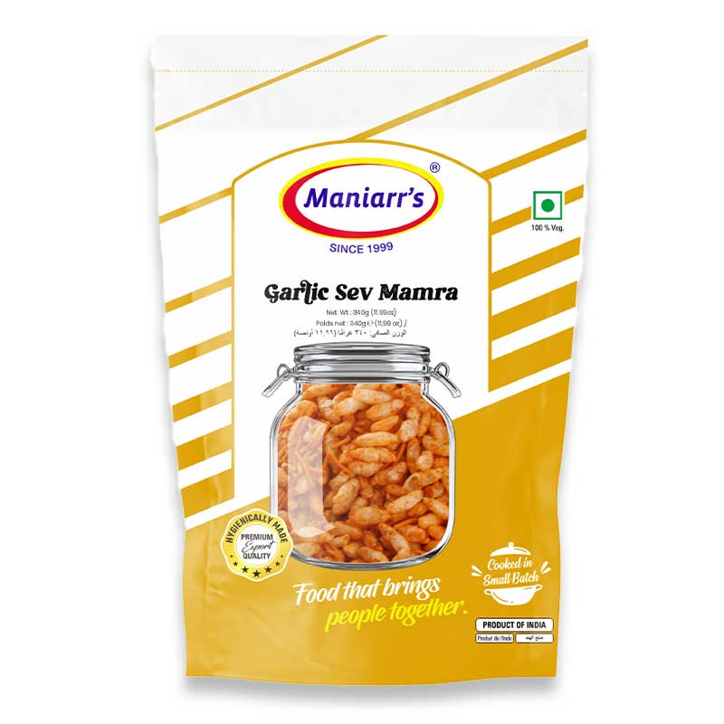 MANIARRS GARLIC SEV MAMRA NAMKEEN 340GM