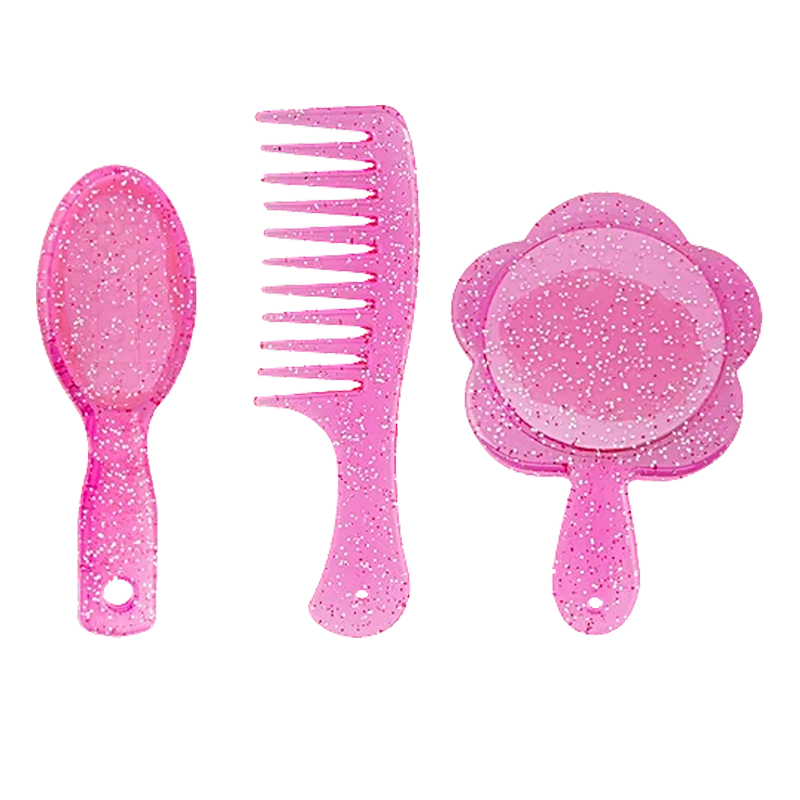 TITANIA HANDBAG SET 3 PCS-BRUSH COMB &amp; MIRROR PINK