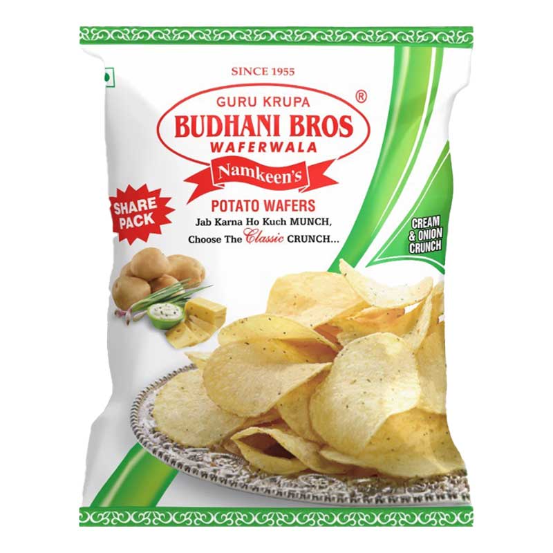 BUDHANI BROS POTATO WAFERS CREAM&amp;ONION150GM