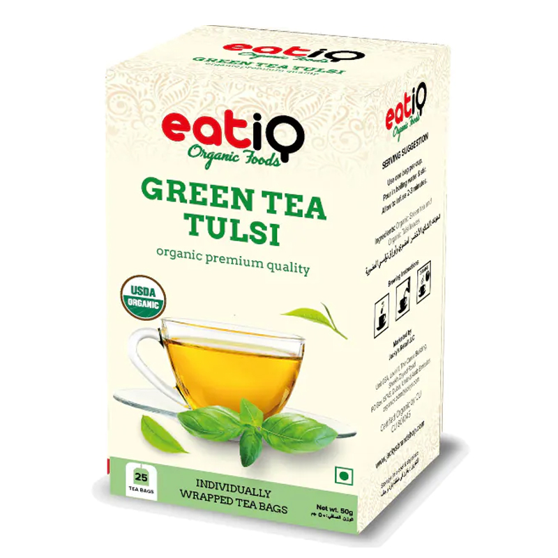 EATIQ ORGANIC  GREEN TEA TULSI 50GM