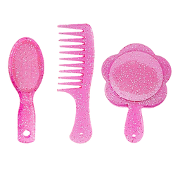[0100029966] TITANIA HANDBAG SET 3 PCS-BRUSH COMB &amp; MIRROR PINK