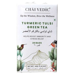 [0100026513] CHAI VEDIC TURMERIC TULSI GREEN TEA 40GM